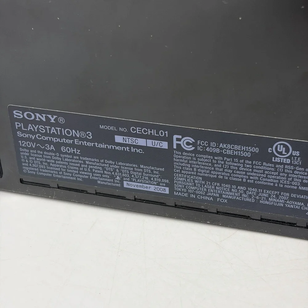 Sony PlayStation 3 CECHL01 Black Fat 80 GB Console + Power Cable Only
